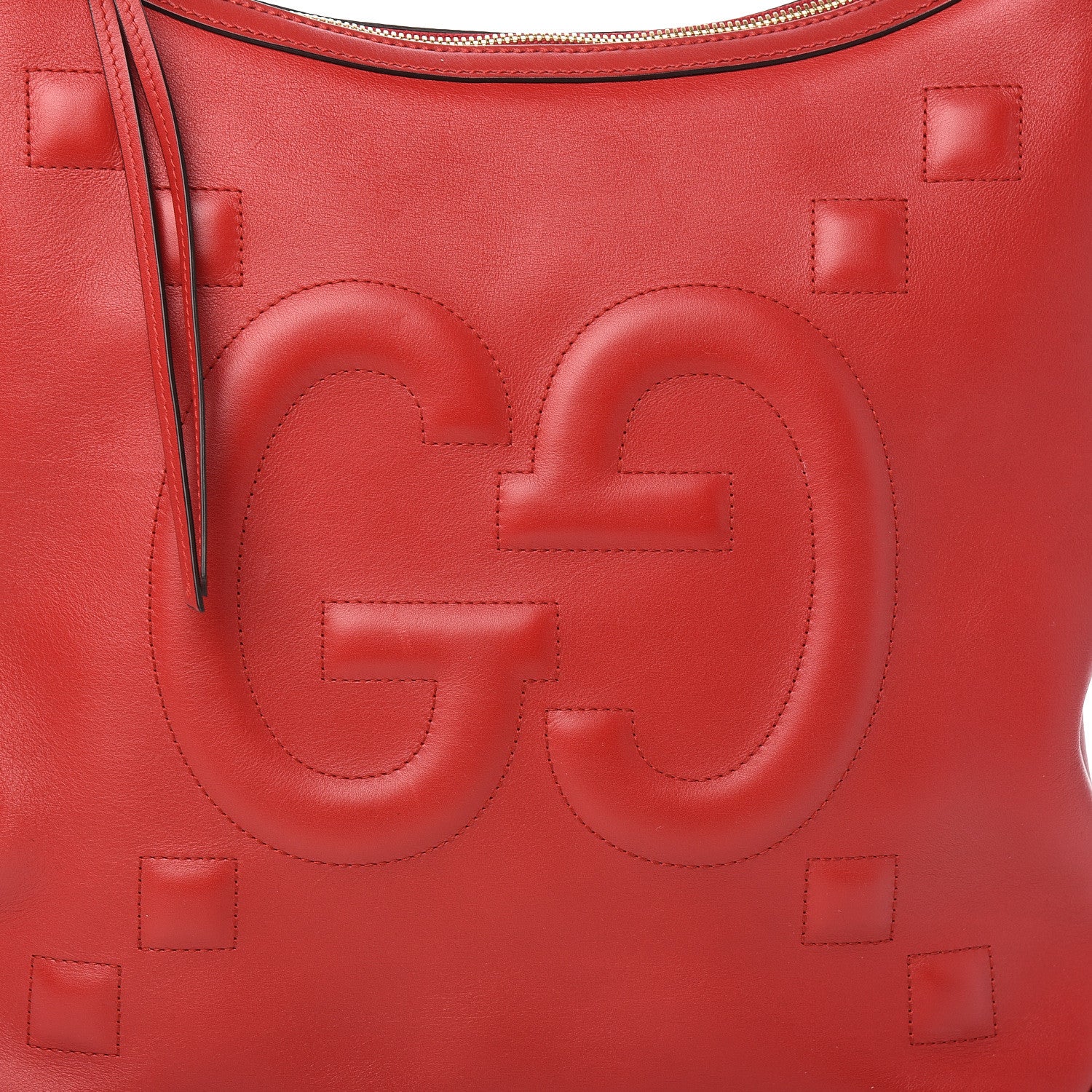 Gucci Apollo Calfskin GG Dadini Embroidered Chain Hobo Hibiscus Red 9 of 9