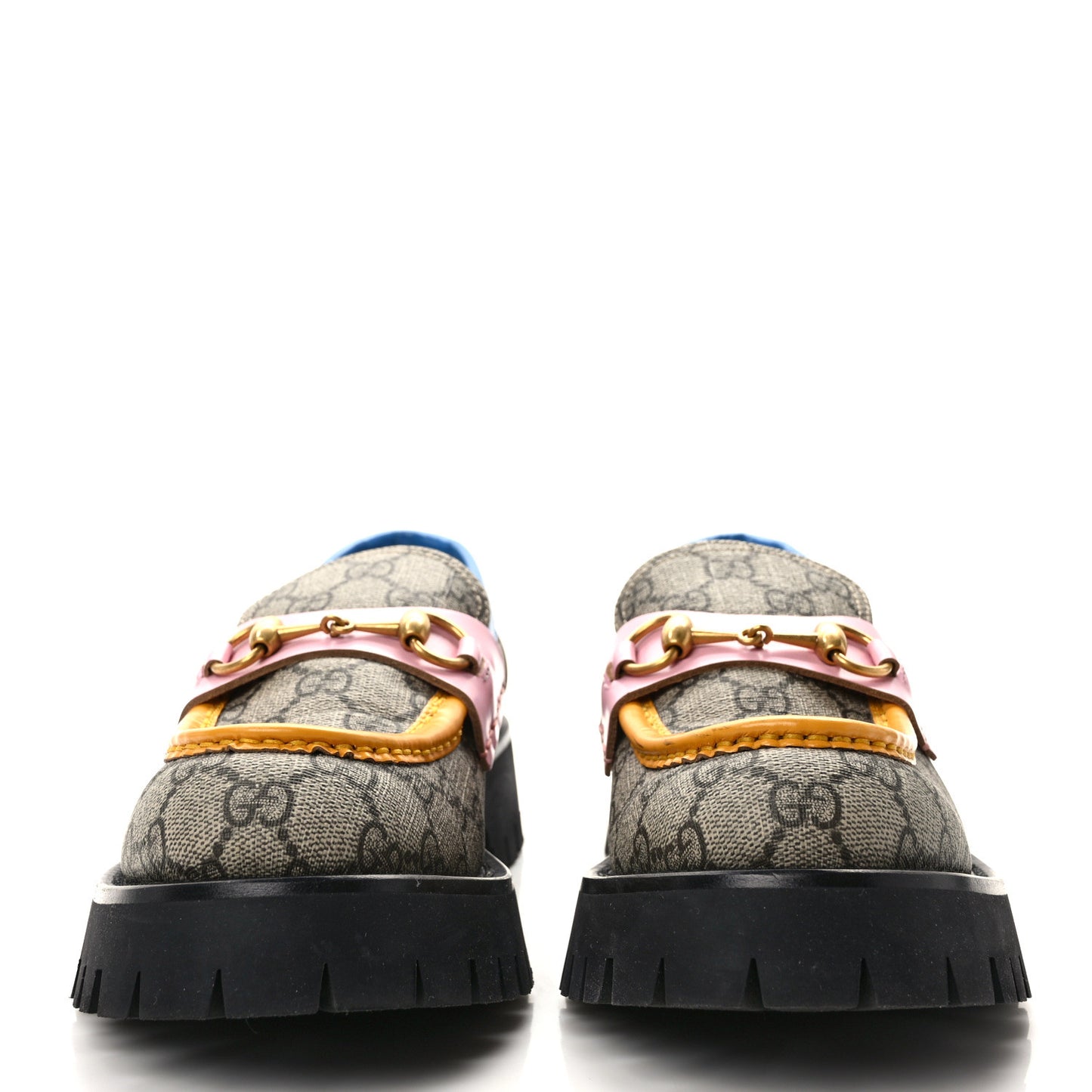 GG Supreme Monogram Cordovan Lux Womens Harald Horsebit 25mm Platform Loafers 40 Beige Sugar Pink Crop Shine Purple Marine