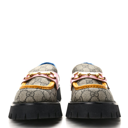 Gucci GG Supreme Monogram Cordovan Lux Womens Harald Horsebit 25mm Platform Loafers 40 Beige Sugar Pink Crop Shine Purple Marine 2 of 9