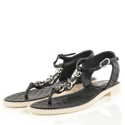 Chanel Calfskin CC Chain Thong Sandals 37.5 Black 3 of 7