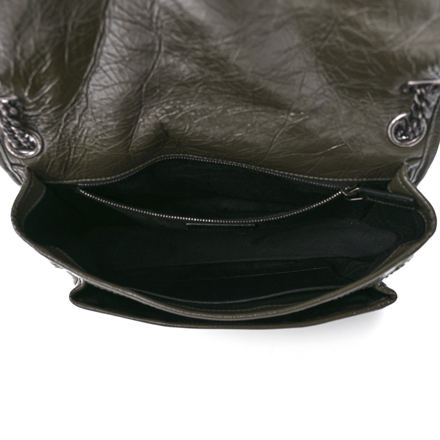 Saint Laurent Crinkled Calfskin Matelasse Monogram Medium Niki Chain Satchel Dark Green 10 of 24