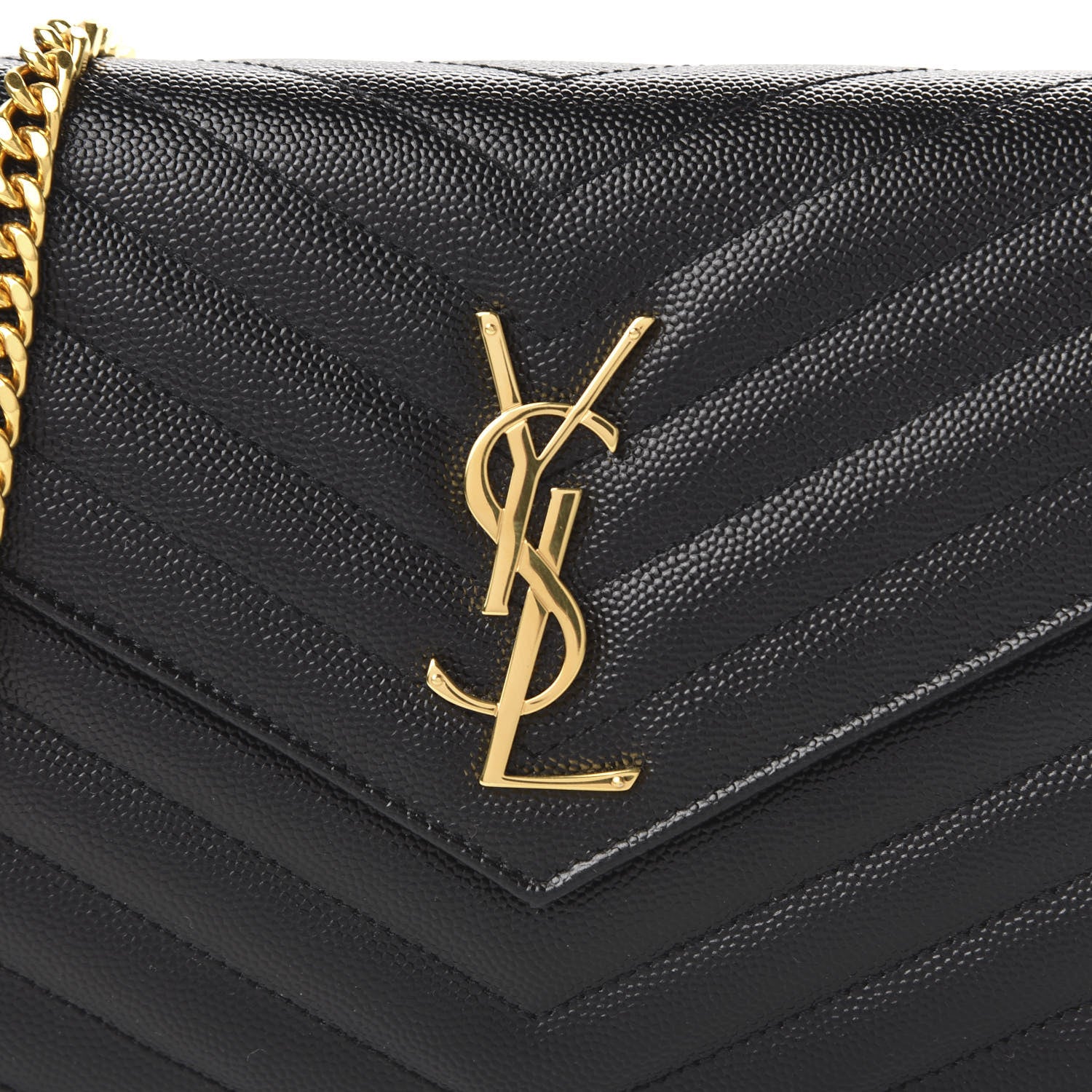 Saint Laurent Grain De Poudre Matelasse Chevron Monogram Chain Wallet Black 9 of 9