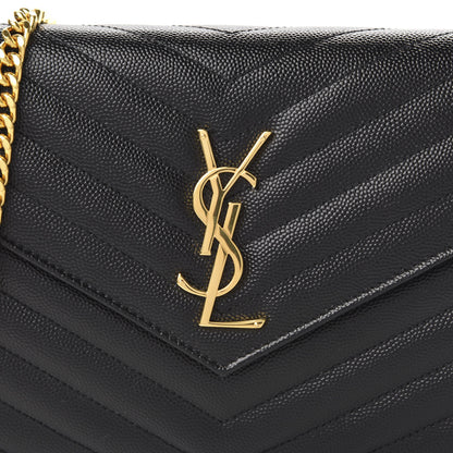 Saint Laurent Grain De Poudre Matelasse Chevron Monogram Chain Wallet Black 9 of 9