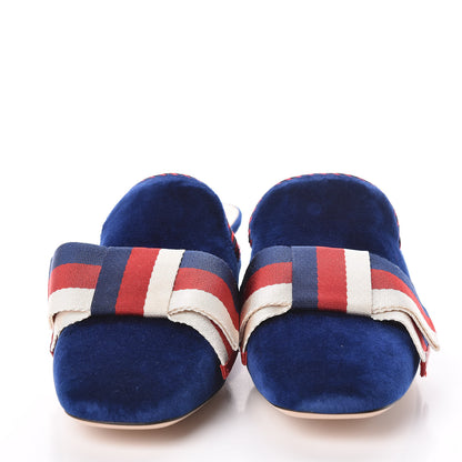 Gucci Velvet Crystal Sylvie Bow Mules 40 Blue 2 of 8