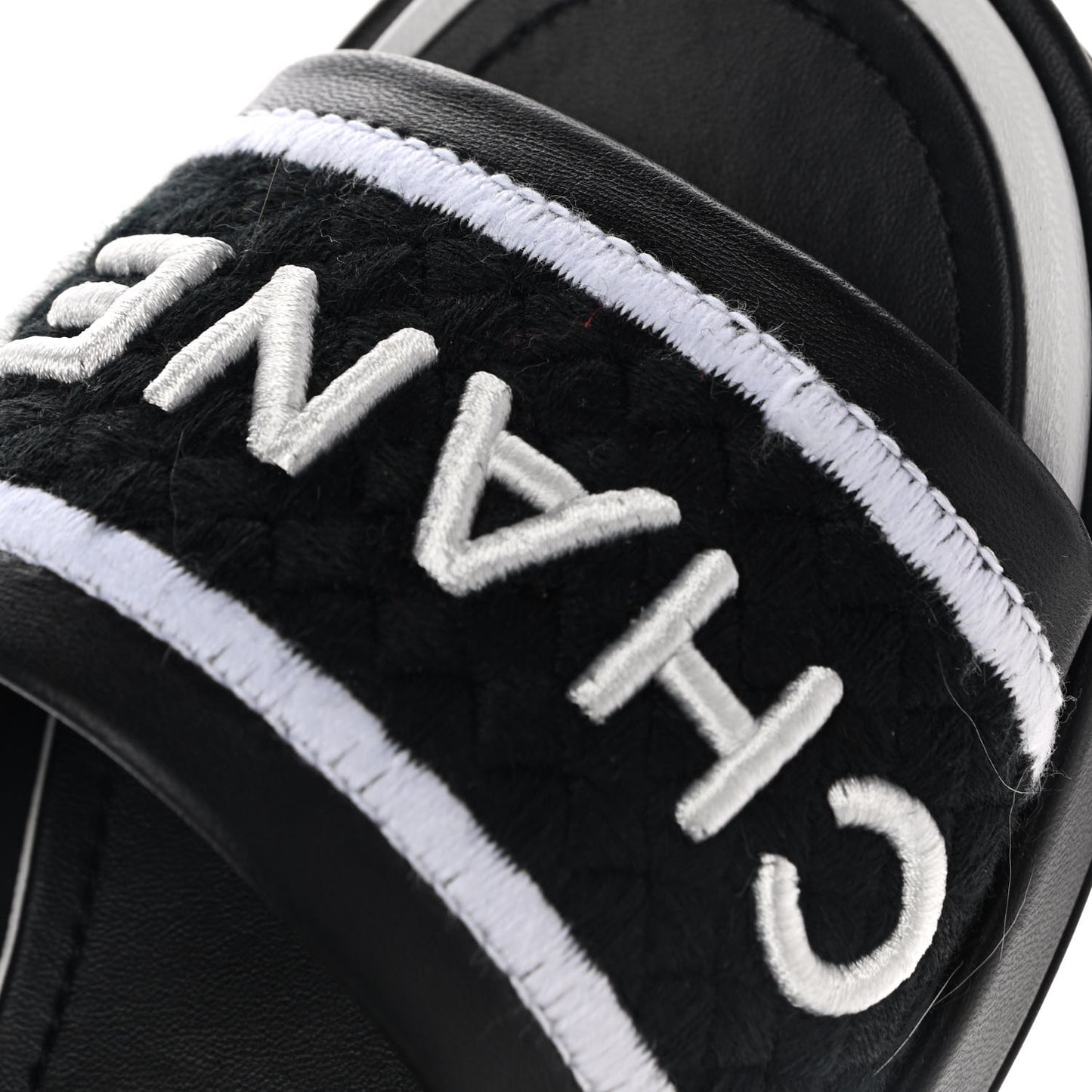 Lambskin Embroidered CC Mule Sandal 38.5 Black White