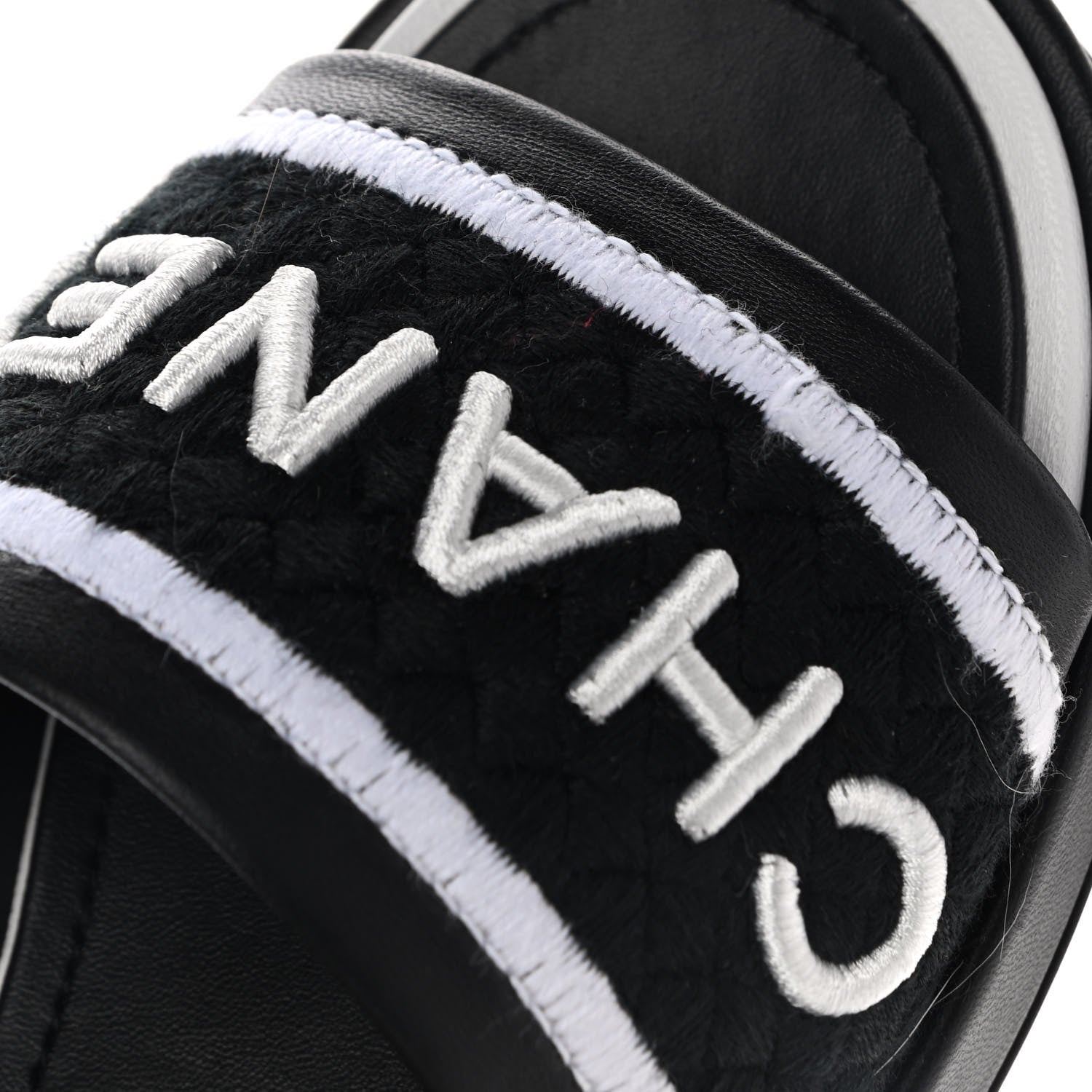 Chanel Lambskin Embroidered CC Mule Sandal 38.5 Black White 9 of 11