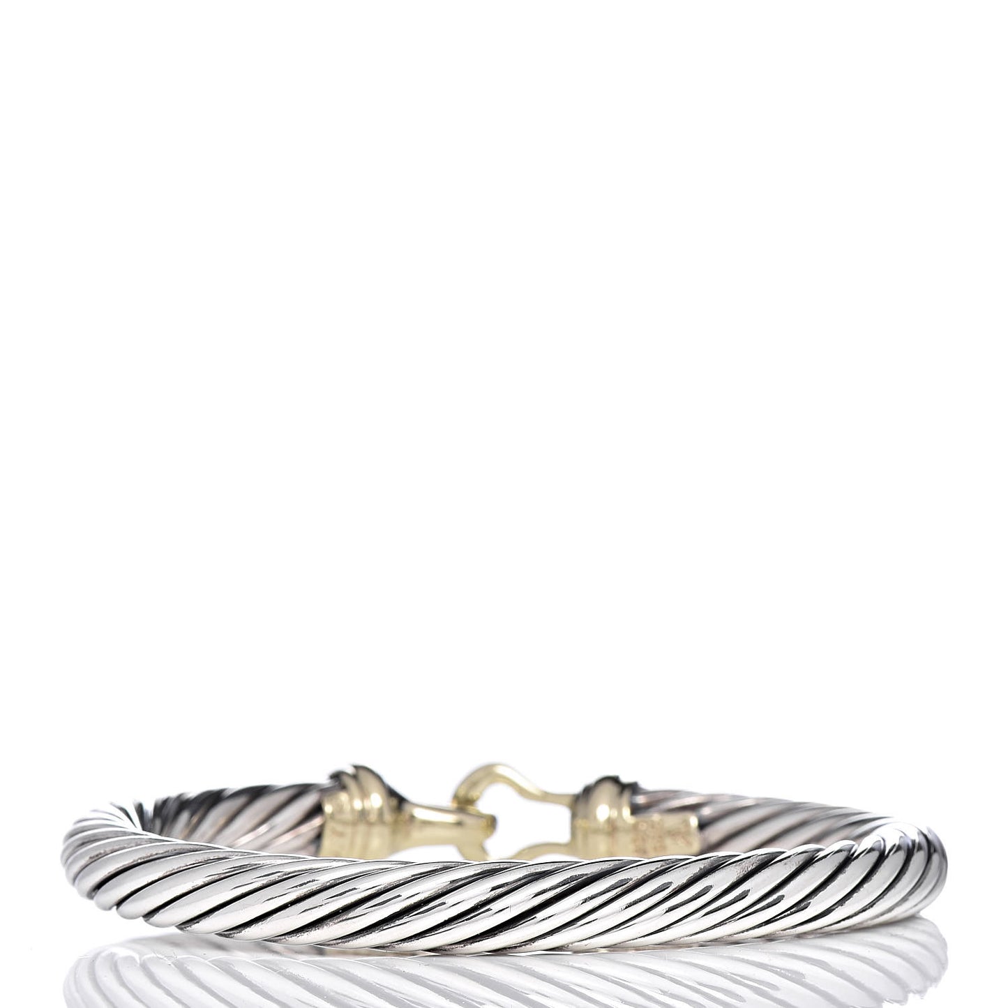 Sterling Silver 14K Yellow Gold 7mm Cable Classic Buckle Bracelet