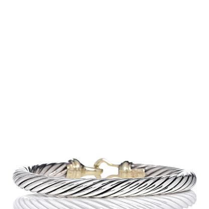 David Yurman Sterling Silver 14K Yellow Gold 7mm Cable Classic Buckle Bracelet 3 of 5
