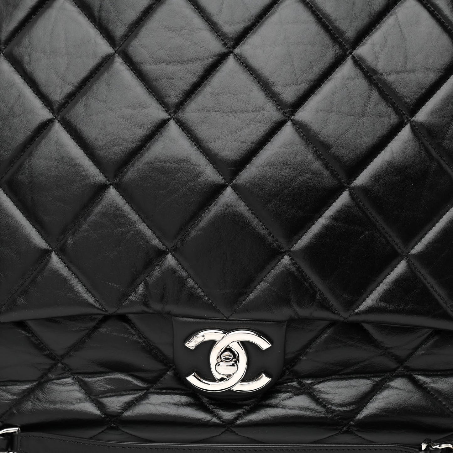 Aged Calfskin Quilted Large Express Bowling Bag Black
