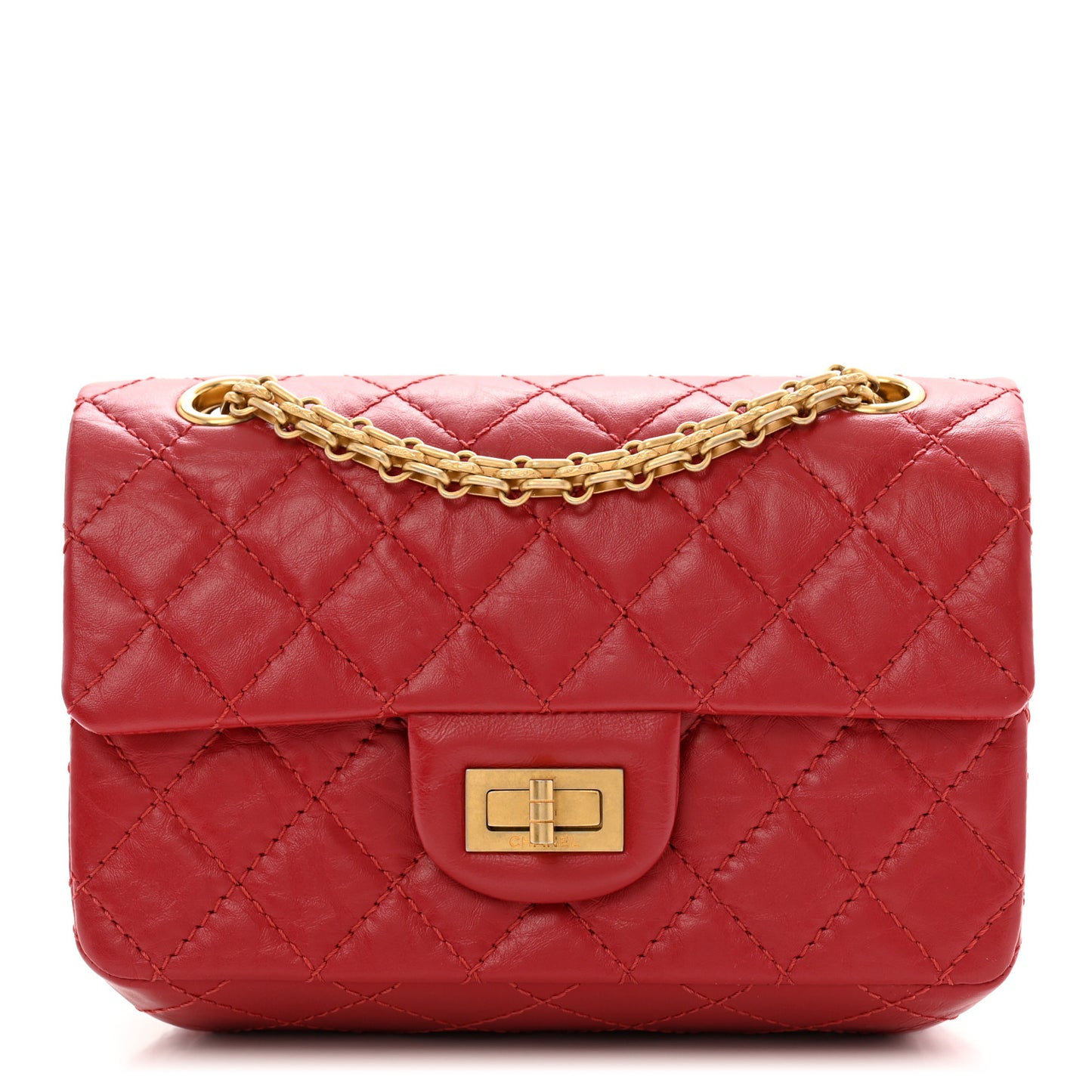 Aged Calfskin Quilted 2.55 Reissue Mini Flap Red