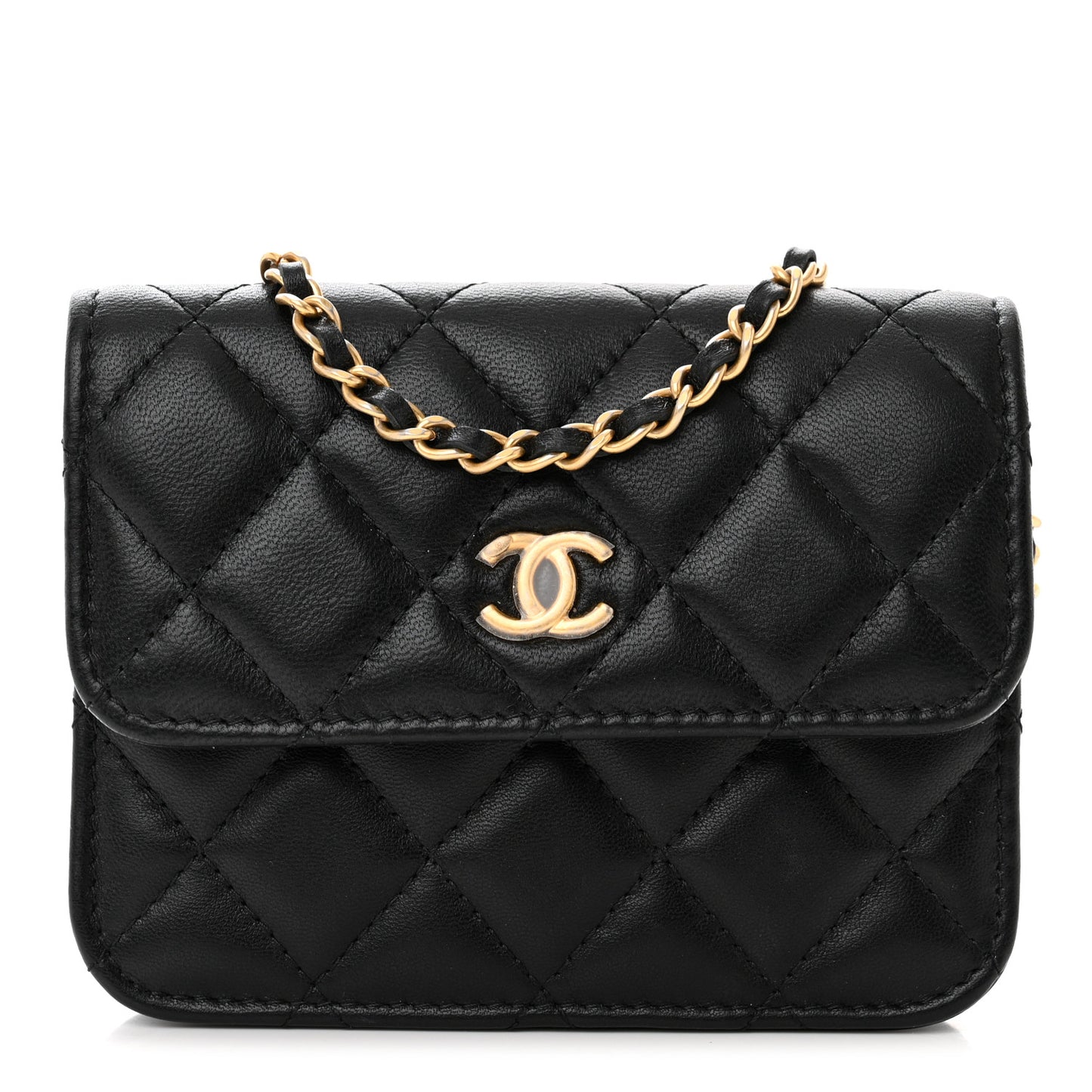 Lambskin Quilted Pearl Crush Clutch With Chain Black
