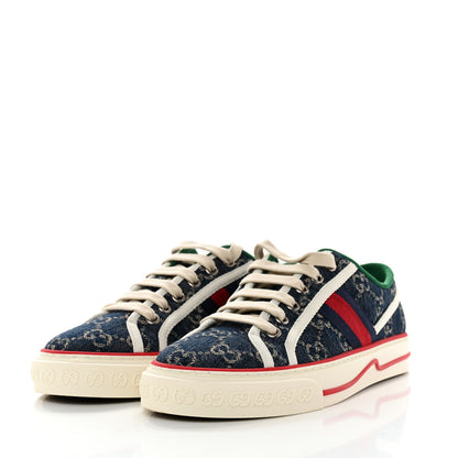 Gucci New Denim GG Monogram Web Womens 1977 Tennis Sneakers 36 Blue Tea Mystic White 3 of 8
