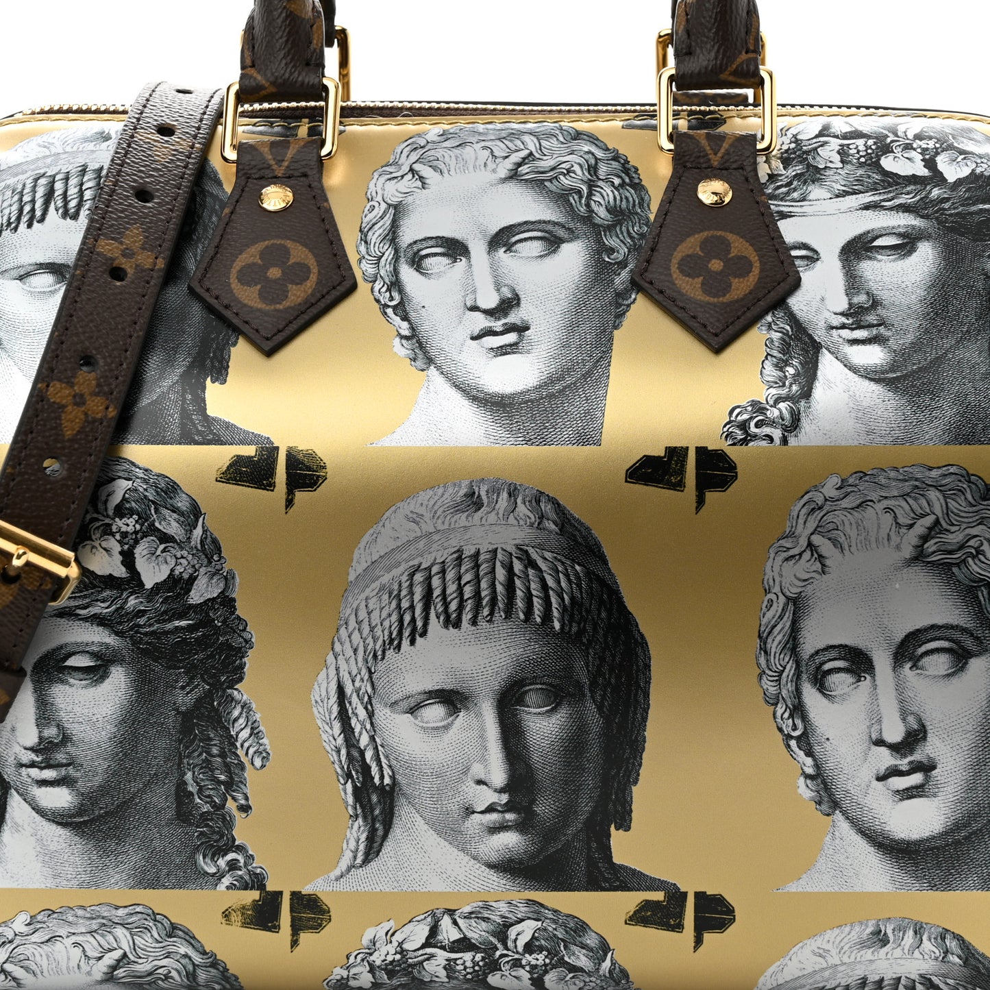 X FORNASETTI Calfskin Fornasetti Speedy Bandouliere 25 Gold