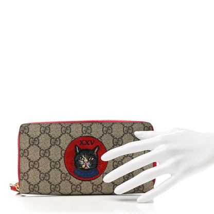Gucci GG Supreme Monogram Mystic Cat Zip Around Wallet Red 2 of 10