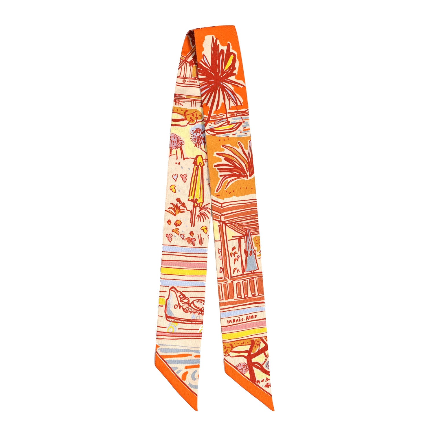 Hermes Silk Rayures D'ete Twilly Orange Corail Bleu 2 of 3
