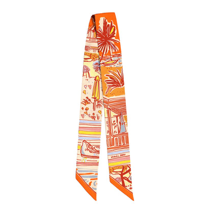 Hermes Silk Rayures D'ete Twilly Orange Corail Bleu 2 of 3