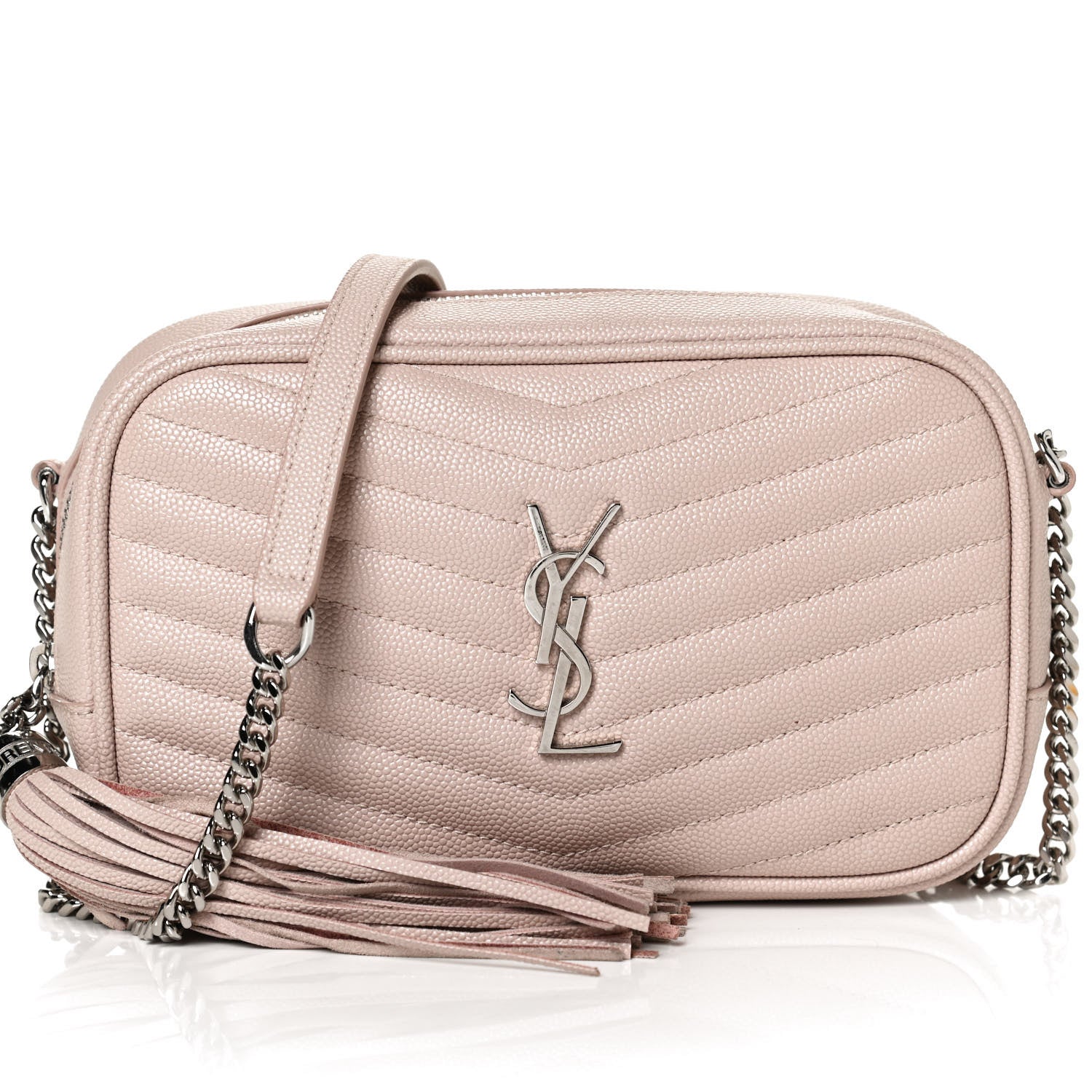 Saint Laurent Grain De Poudre Matelasse Monogram Mini Lou Camera Bag Marble Pink 8 of 12