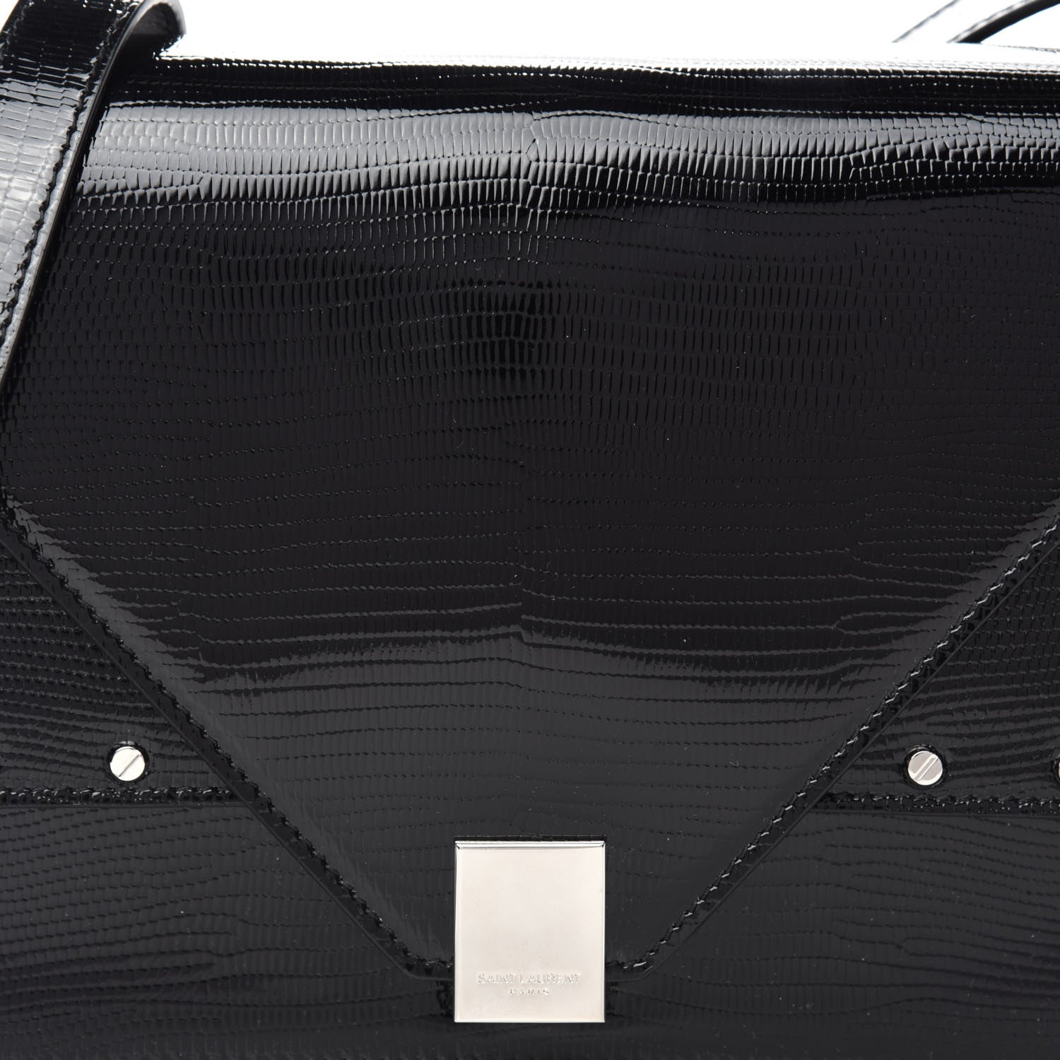 Saint Laurent Patent Calfskin Lizard Embossed Medium Margaux Shoulder Bag Black 8 of 10