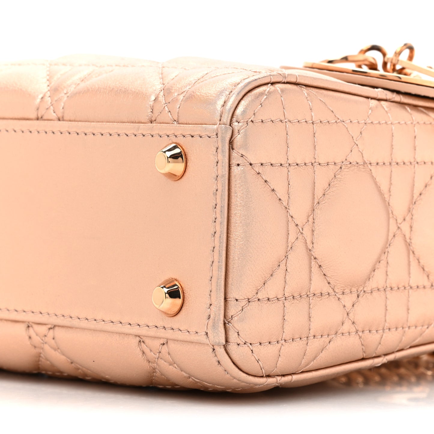 Metallic Lambskin Cannage Mini Lady Dior Gold Rose