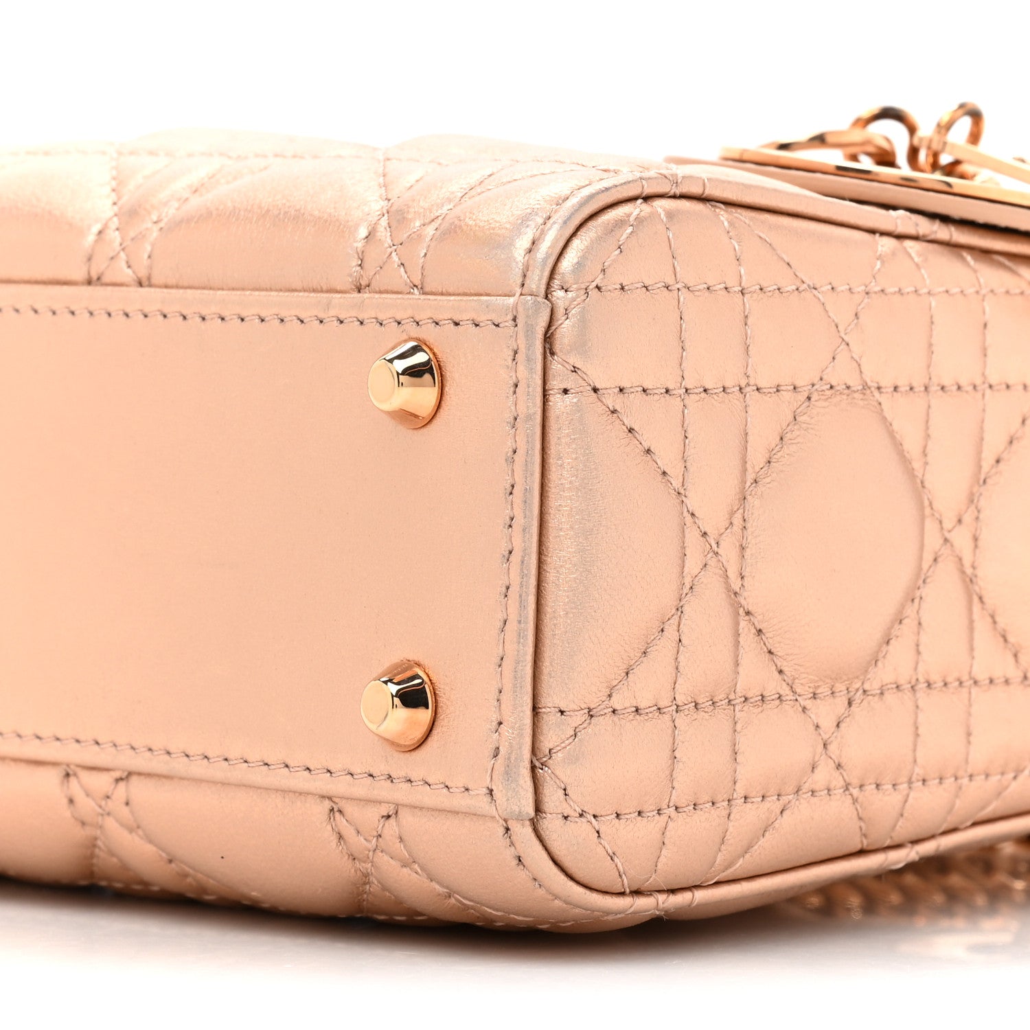 Christian Dior Metallic Lambskin Cannage Mini Lady Dior Gold Rose 8 of 15