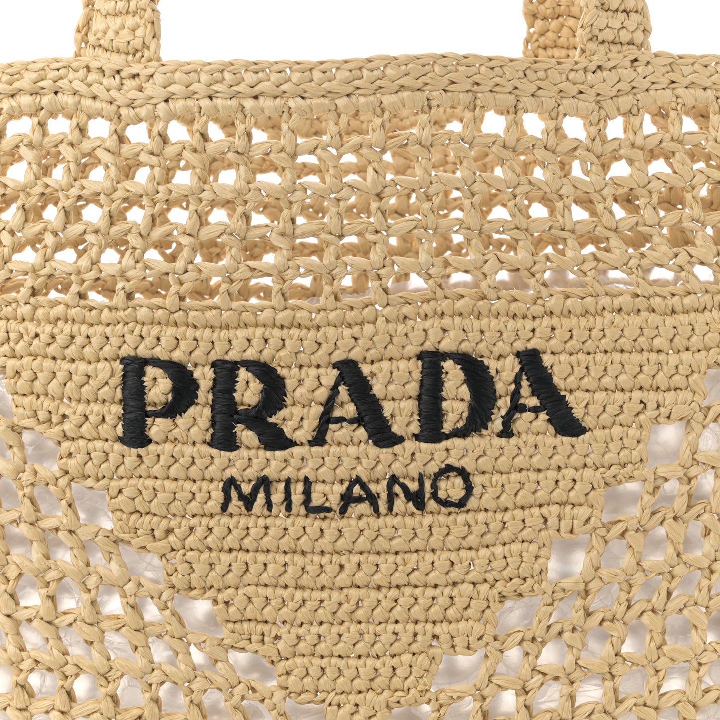 Yarn Raffia Effect Crochet Logo Embroidered Tote Bag Naturale