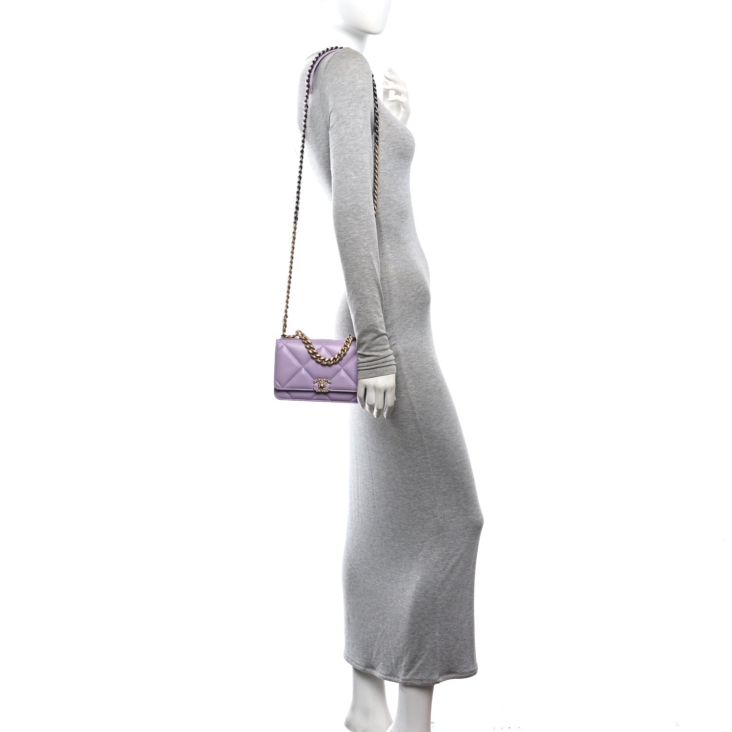 Chanel Lambskin Quilted Chanel 19 Wallet On Chain WOC Light Purple 2 of 11