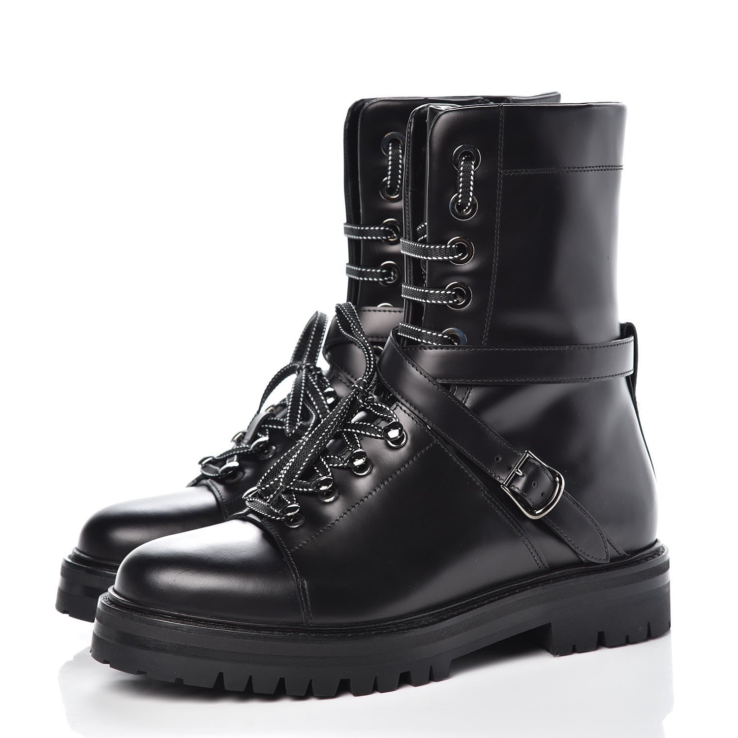 Valentino Garavani Smooth Calfskin Rockstud Buckled 25mm Combat Boots 38.5 Black 3 of 10