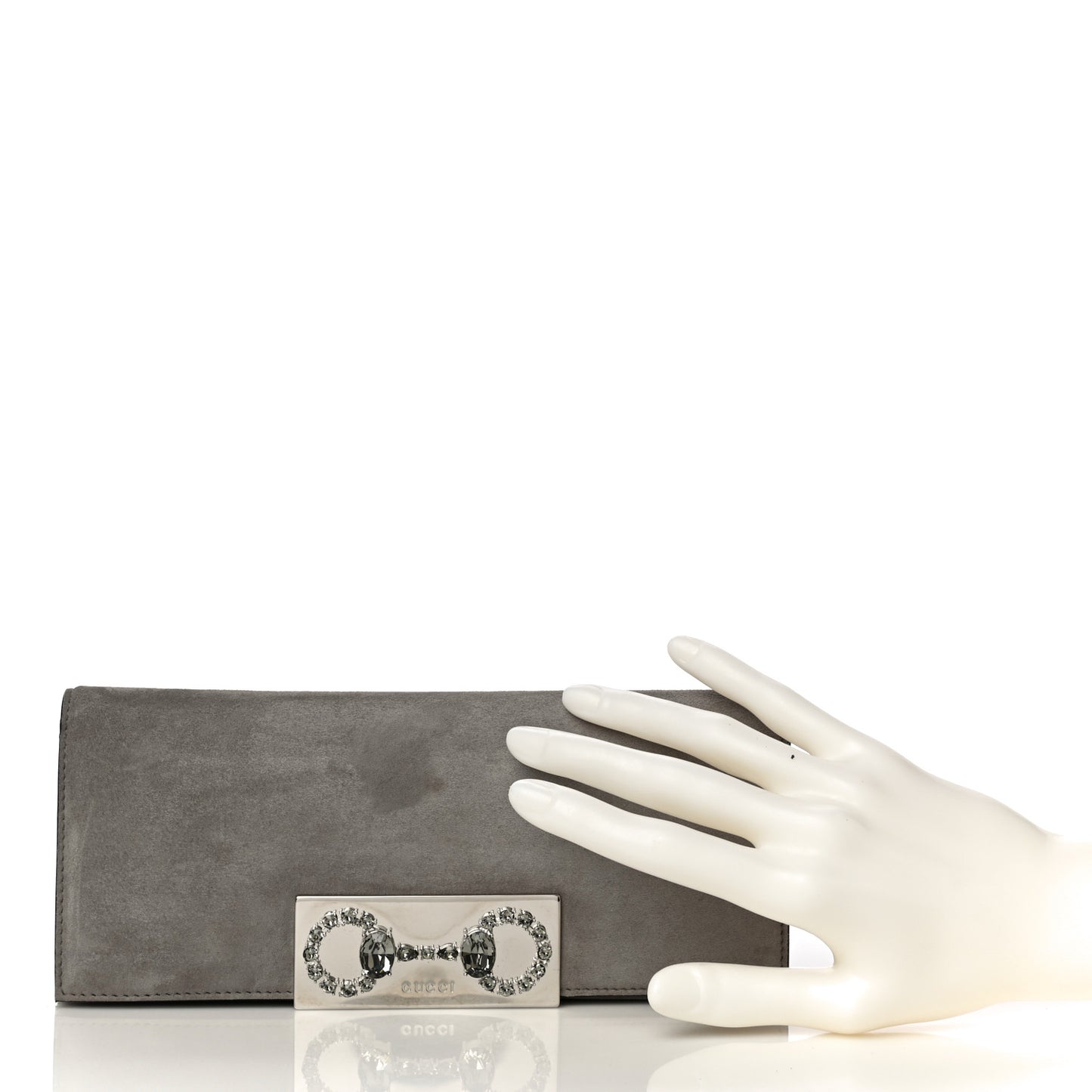 Suede Crystal Horsebit Clutch Grey