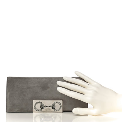 Gucci Suede Crystal Horsebit Clutch Grey 2 of 12