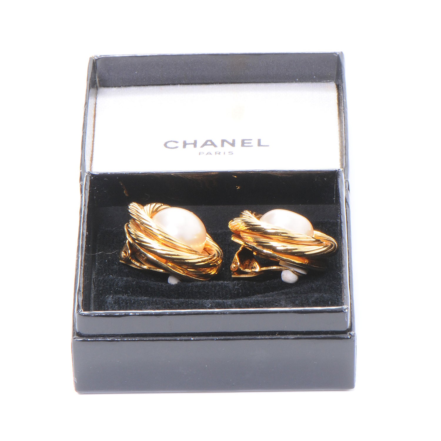 Chanel Pearl Crystal Clip On Earrings Gold 2 of 5