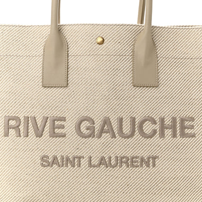 Saint Laurent Linen Calfskin Rive Gauche Tote Beige Sea Salt 7 of 9