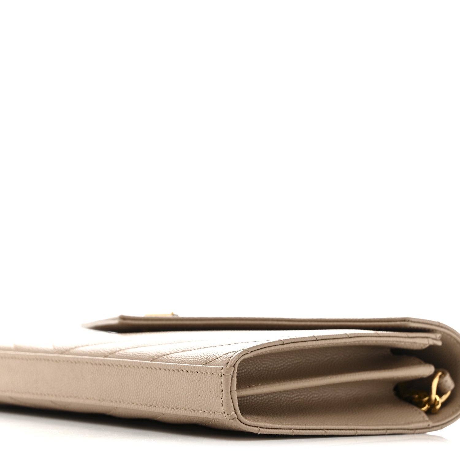 Saint Laurent Grain De Poudre Matelasse Chevron Monogram Chain Wallet Dark Beige 10 of 14