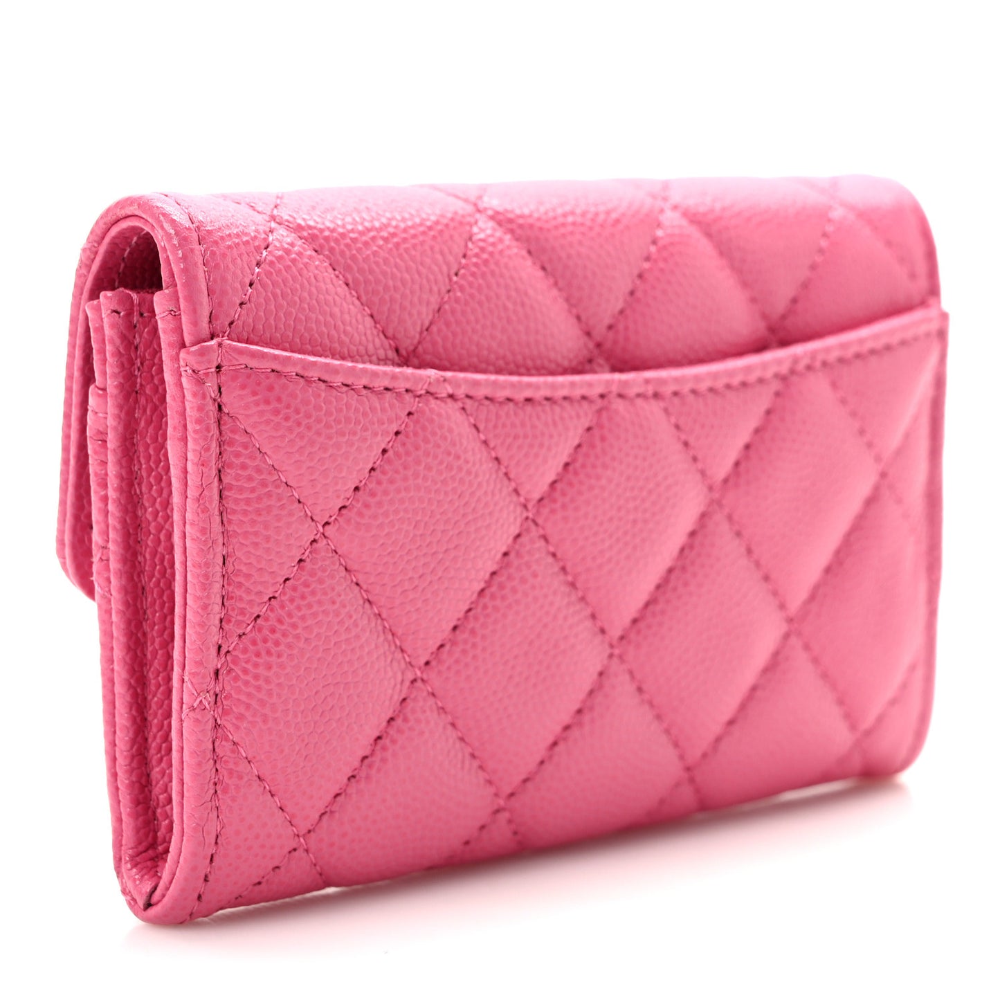 Caviar Quilted Flap Card Holder Wallet Pink