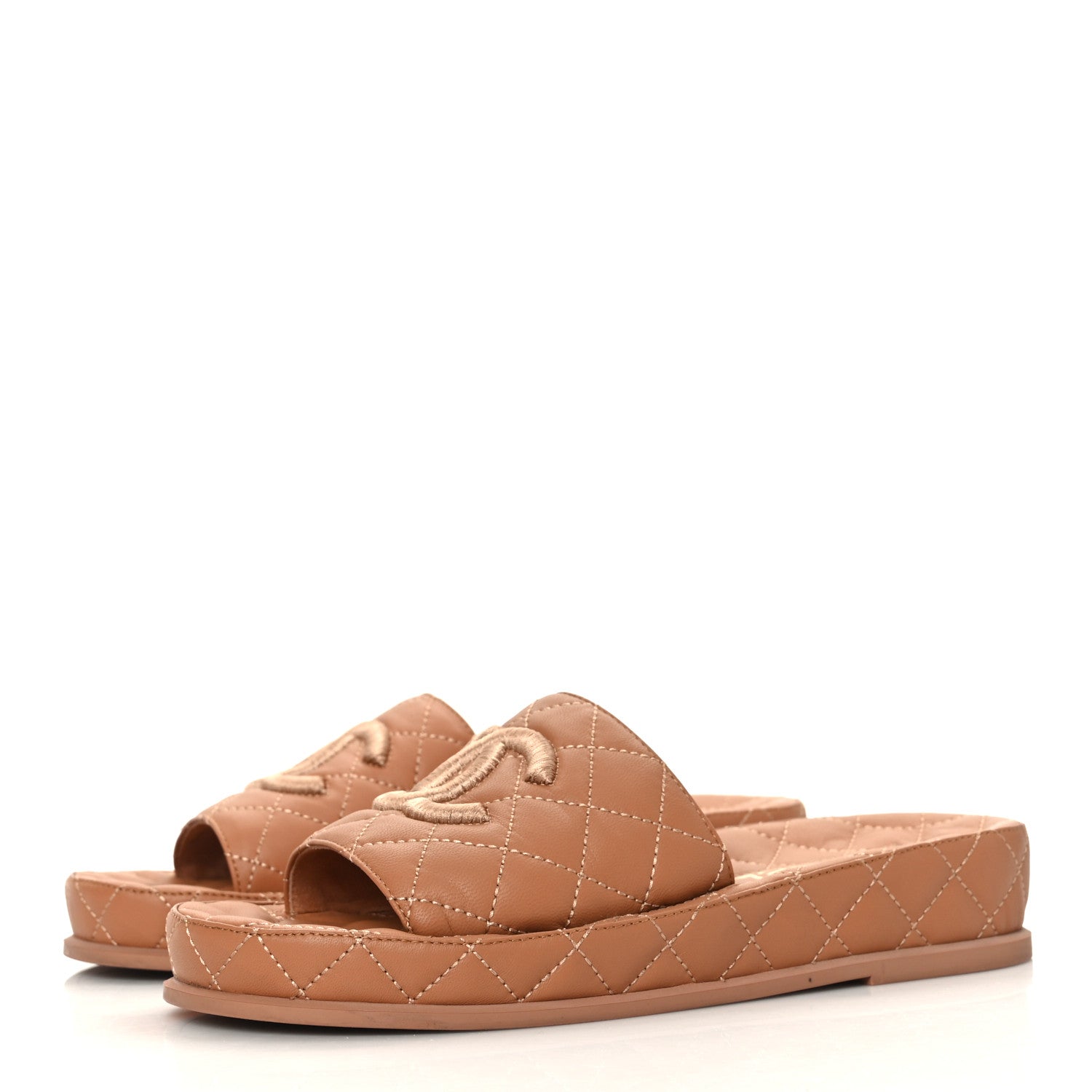 Chanel Lambskin Quilted CC Mules Sandals 37 Brown 3 of 8