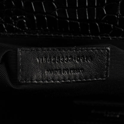 Saint Laurent Calfskin Crocodile Embossed Monogram Large Satchel Black 7 of 8
