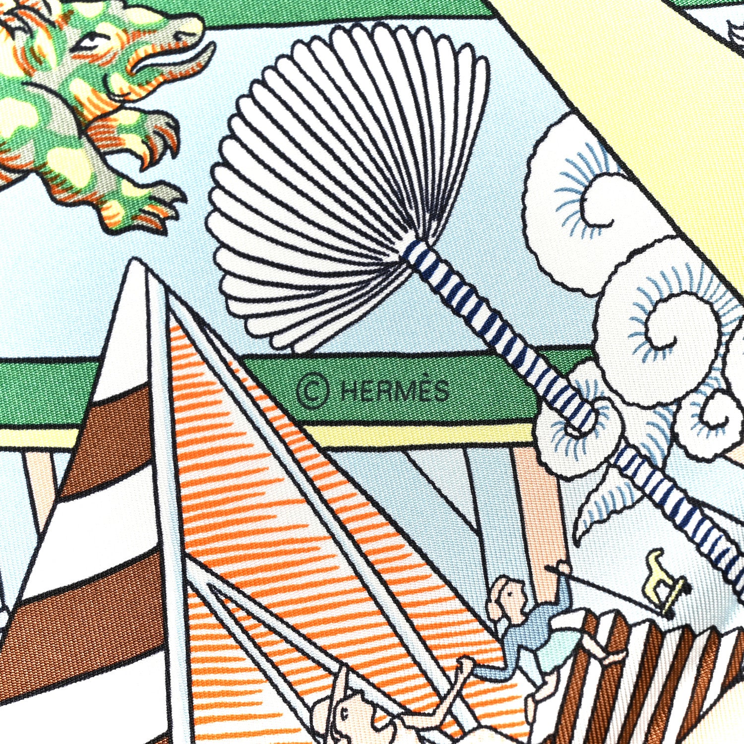 Hermes Silk Animapolis Scarf 140 Indigo Bleu Glacier Vert 5 of 5