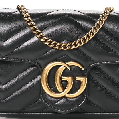 Gucci Calfskin Matelasse Super Mini GG Marmont Shoulder Bag Black 8 of 11