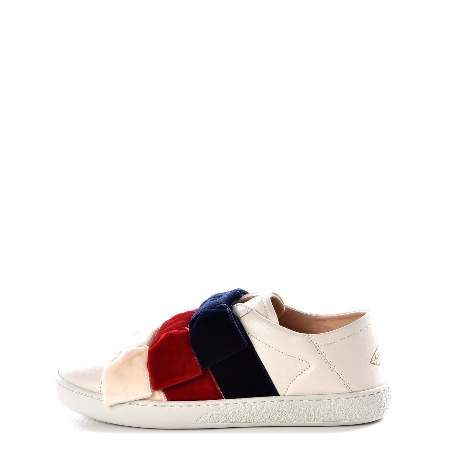 Calfskin Womens Velvet Bow Ace Sneakers 35.5 White