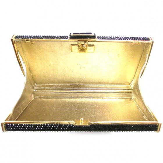 Swarovski Crystal Minaudiere Clutch Black/Gold