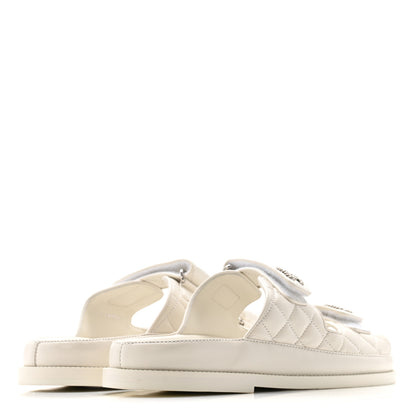 Chanel Lambskin Quilted Velcro Dad Chain CC Slide Sandals 39.5 White 5 of 11