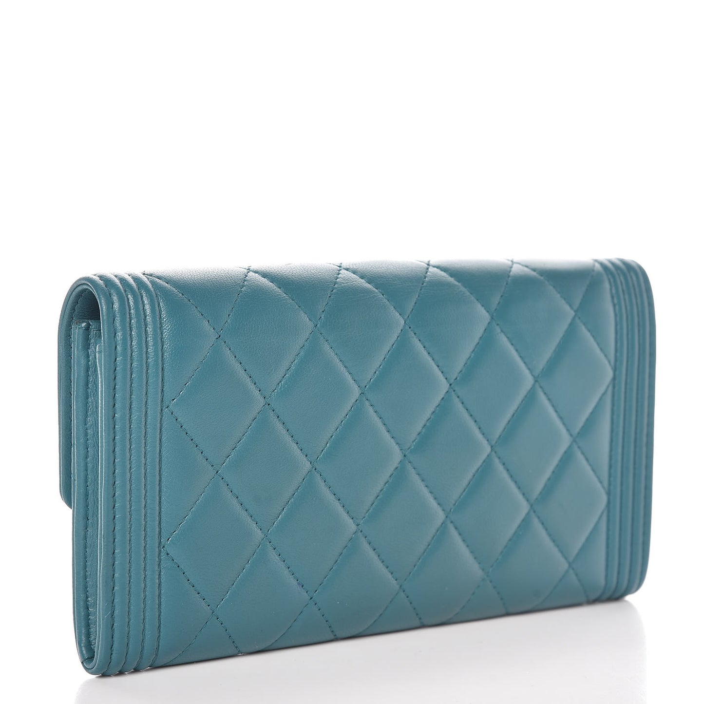 Lambskin Quilted Boy Flap Wallet Turquoise