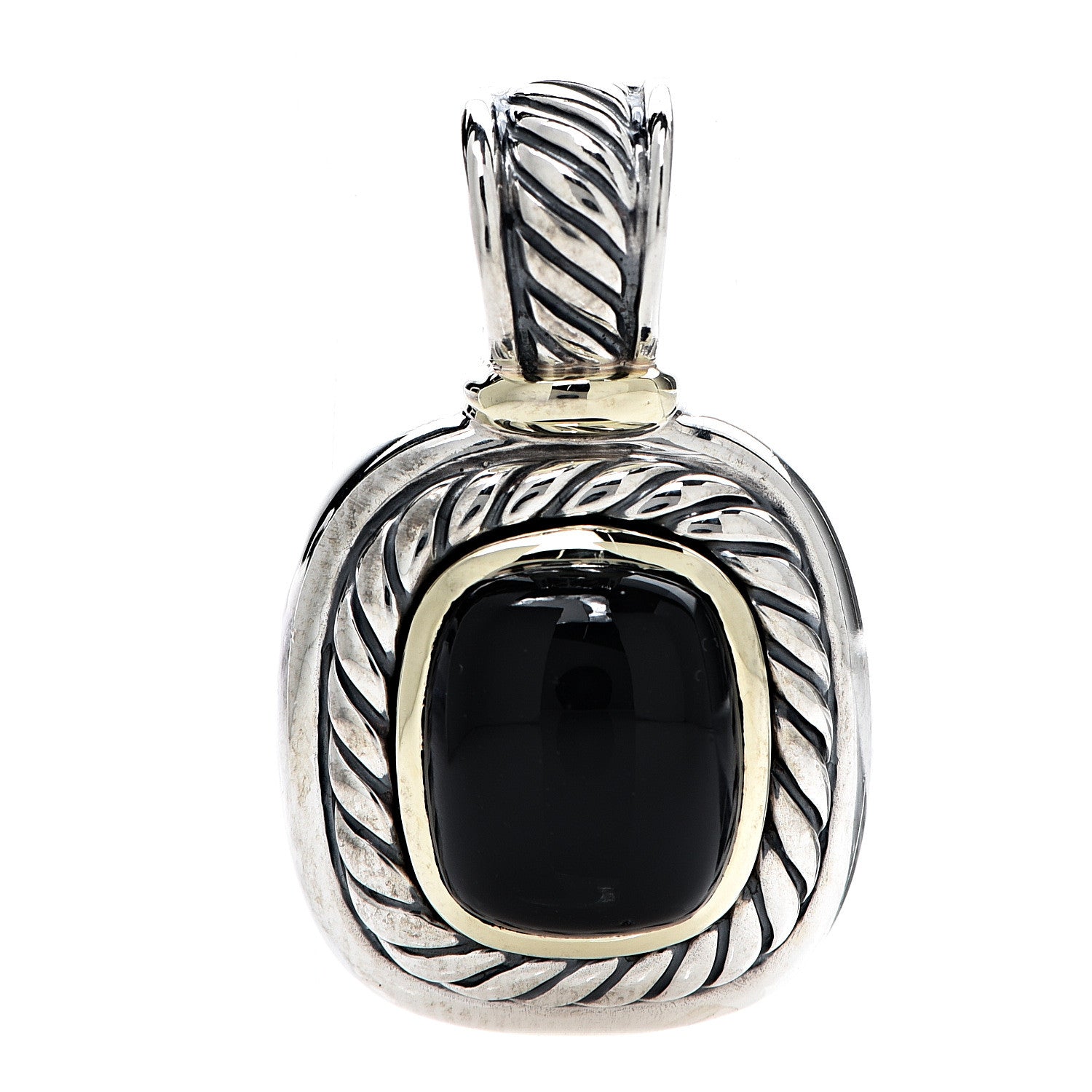 David Yurman Sterling Silver 14K Yellow Gold Black Onyx 10mm Albion Enhancer Pendant 1 of 3