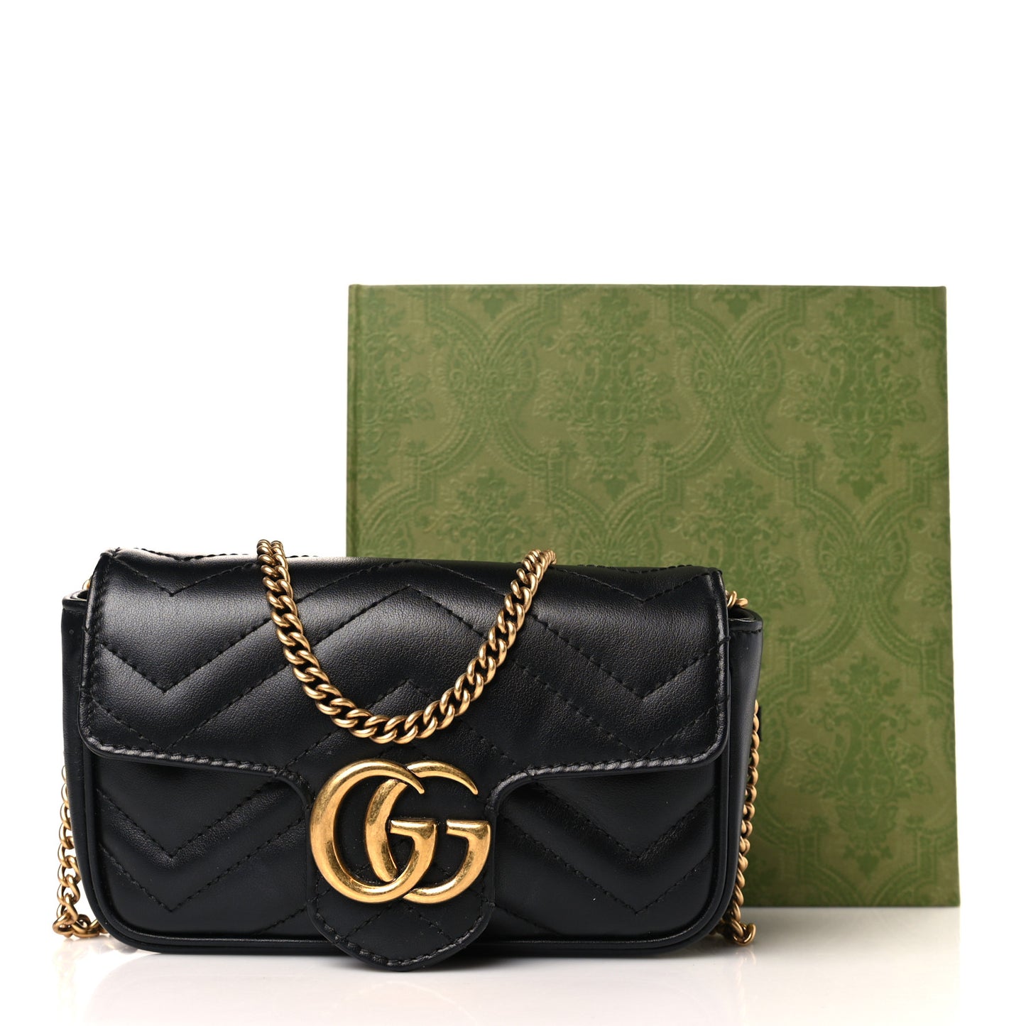 Calfskin Matelasse Super Mini GG Marmont Shoulder Bag Black