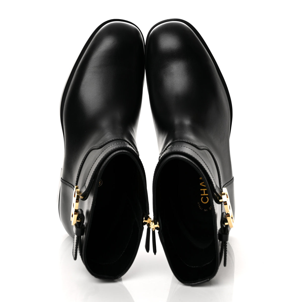 Calfskin CC Buckle Ankle Boots 41 Black