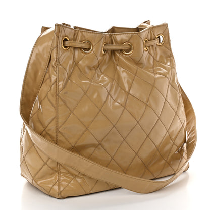 Chanel Vinyl Quilted Drawstring Shoulder Bag Beige 3 of 9