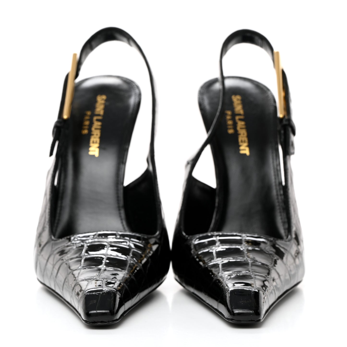 Calfskin Crocodile Embossed Slingback Graham Pumps 38 Black