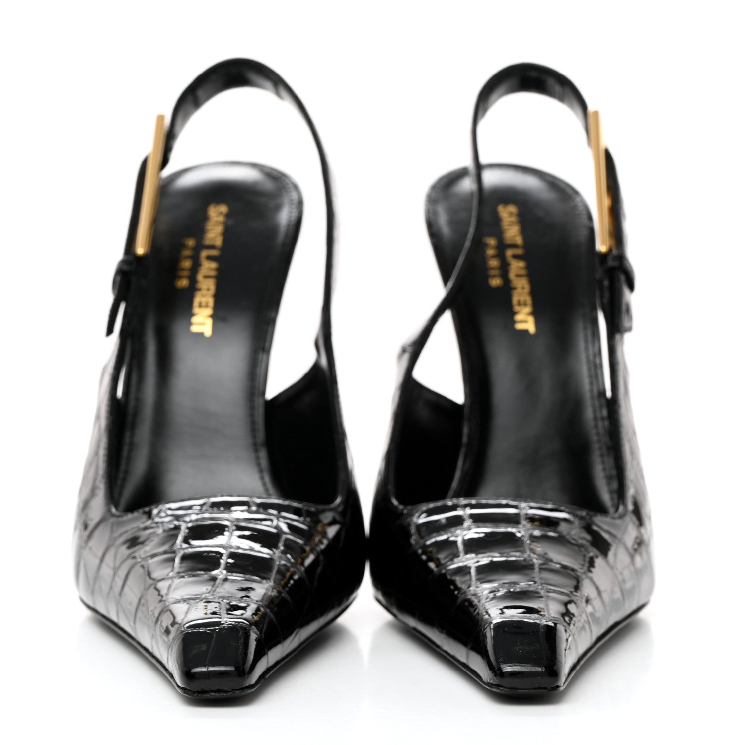 Saint Laurent Calfskin Crocodile Embossed Slingback Graham Pumps 38 Black 2 of 8