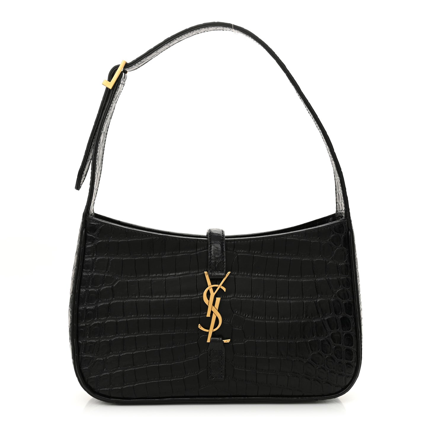 Calfskin Crocodile Embossed Le 5 A 7 Hobo Black