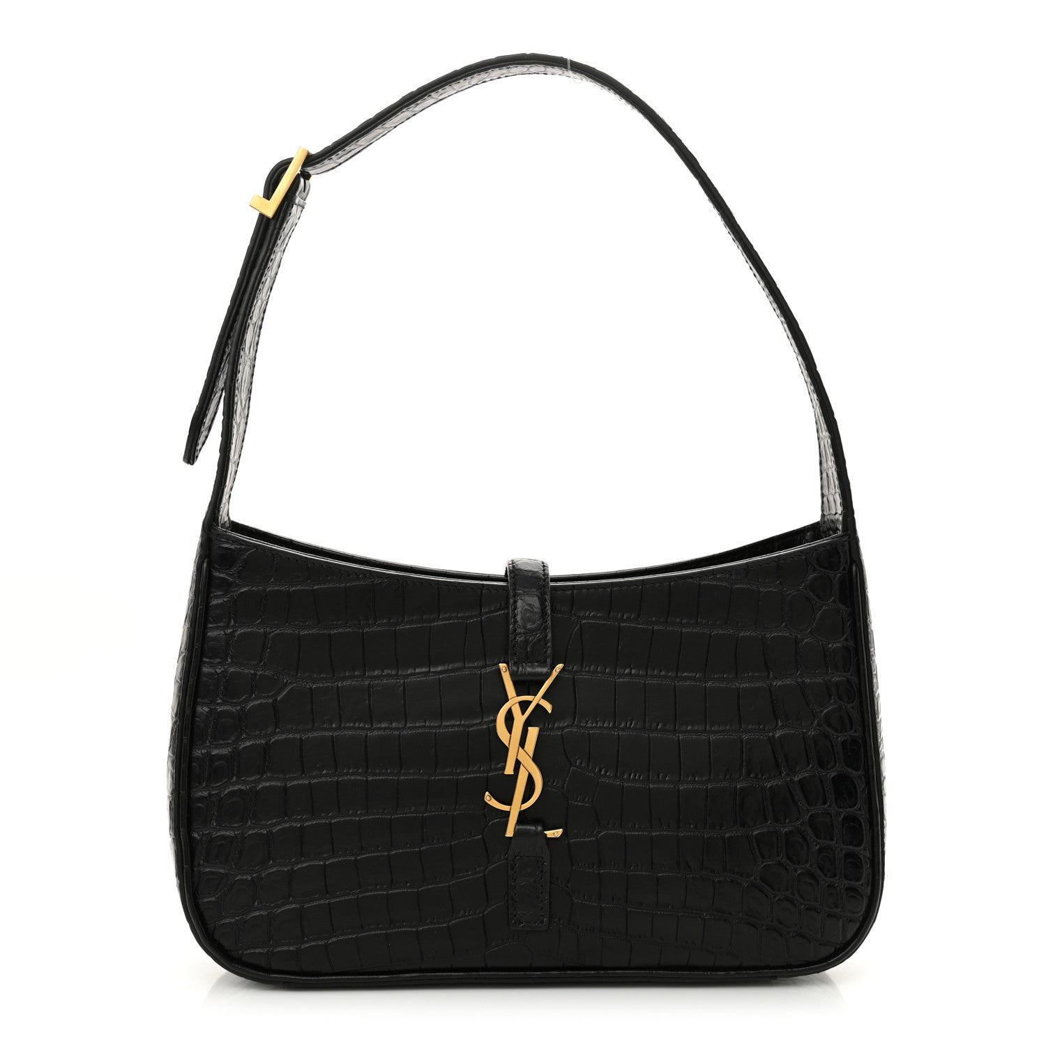 Saint Laurent Calfskin Crocodile Embossed Le 5 A 7 Hobo Black 1 of 11
