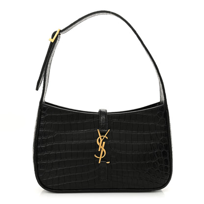 Saint Laurent Calfskin Crocodile Embossed Le 5 A 7 Hobo Black 1 of 11